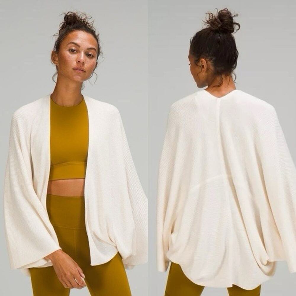 Lululemon Women's Cashlu Knit Textured Wrap Sz M L Cream